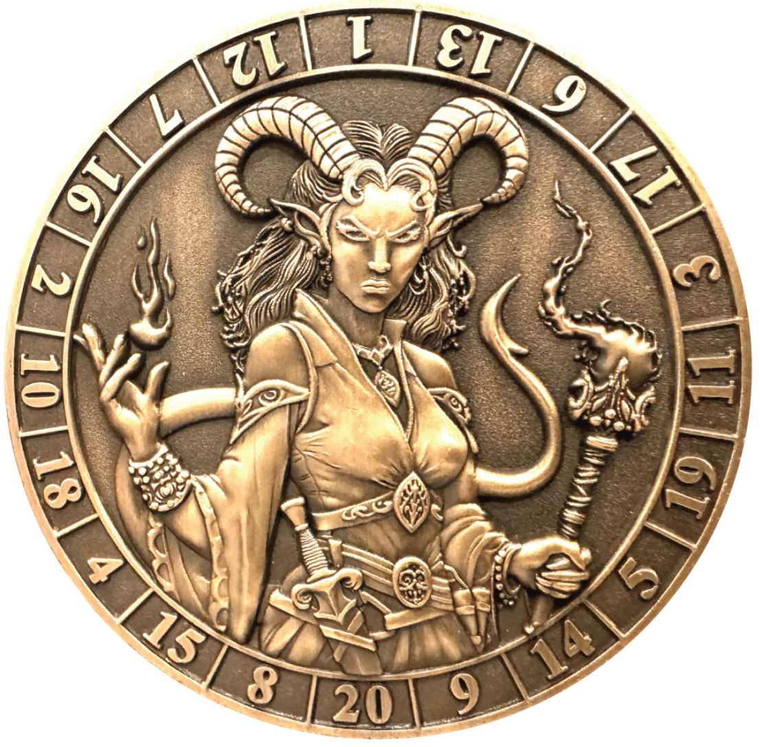 D20 Female Tiefling Warlock Dice Coin image 0